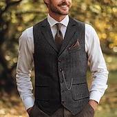 voordelige Semi-formele pakken-Bruin Grijs Heren Haringbeen Tweed Vest Standaard Pasvorm Notch Enkele Knopen Vijf-knopen