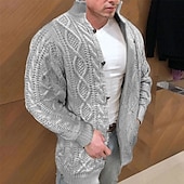 tanie męski sweter rozpinany-Męskie Sukienka Sweter Sweter Rozpinany Kable Robić na drutach Dzianiny Jednokolorowe Kołnierz stawiany Elegancki Codzienny Na zewnątrz Dom Odzież Jesień Zima Czarny Czerwony S M L