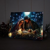 cheap LED Wall Art-Christmas Nativity Scene LED Canvas Wall Art LED Lighted Up Wall Decor 2AA Battery Operated Lighted Canvas Print LED Light Kitchen Bedroom or Home Decor