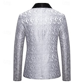 ieftine Sacouri clasice pentru bărbați-Bărbați Blazer Afaceri Petrecere cu cocktail Petrecere Nuntă Modă Casual Primăvara &amp; toamnă Poliester Imprimeu Paisley Buzunar Nasturi Comfortabil Cu Un Nasture Blazer Argintiu Gri Închis Negru Alb