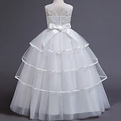abordables Robes à Fleurs pour Filles-Robe de Demoiselle d&#039;Honneur Fille enfants Fille Robe de princesse Utilisation Mariage Soirée Elégant Magnifique Maille Couleur unie Sans Manches Col Ras du Cou Blanche Rose Claire 4 ans et +