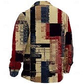 levne pánské košilové sako-Pánské Slátanina Kordurová košile Košile bunda Overshirt Dlouhý rukáv Vinobraní Móda pro volný čas Venkovní ulice Na den Podzim zima Přehnutý Košile s límečkem 3D tisk Knoflíky 2 kapsy 1ks Khaki