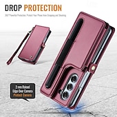 economico Cover Samsung-telefono Custodia Per Piegatura a Z 7 Z Fold 6 Copertura Posteriore Custodia Portafoglio con Supporto Con Cinturino da Polso con portapenne Retrò TPU PC