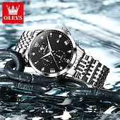 levne Quartz hodinky-OLEVS Muži Křemenný Módní Hodinky na běžné nošení Wristwatch Zobrazení fáze měsíce Svítící Kalendář VODĚODOLNÝ Ocel Hodinky