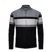 preiswerte Herren Strickjacke-Herren Jacquard-Pullover Strickjacke Kurzer Pullover Strickpullover Gerippt Gehäkelt Stricken Standard Strick Jacquard Kariert / Gestreift / Chevron Stehkragen Modisch Klassisch Freizeitskleidung