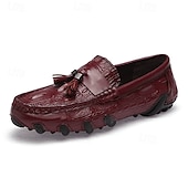 billige Semi-formell-burgunder loafers med krokodillemønster for menn med duskdetalj og sklisikker såle - luksuriøse slip-on sko for fritids- og formell bruk