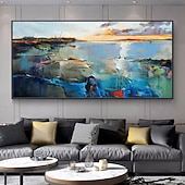 cheap Landscape Paintings-Mintura Handmade Lake View Oil Paintings On Canvas Wall Art Decoration Modern Abstract Landscape Picture For Home Decor Rolled Frameless Unstretched Painting