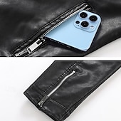 baratos Jaqueta de couro sintético-Homens Blusão de couro falso Jaqueta de Transição Jaqueta de motociclista Jaqueta de Motocicleta Férias Diário A Prova de Vento Manter Quente Bolsos Outono &amp; inverno Tecido Moda Clássico Colarinho