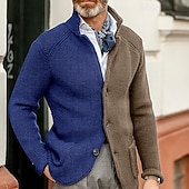 preiswerte Herren Strickjacke-Herren Jacquard-Pullover Strickjacke Kurzer Pullover Gerippt Stricken Standard Strick Button-Down Farbblock Schalrevers Modisch Klassisch Freizeitskleidung Verabredung Bekleidung Herbst Winter