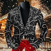 levne Vánoční scéna Outwear-Vánoce Pánské Vánoční vzor Kabát Sako Prodyšné Pohodlné umělecké Na běžné nošení Párty večerní šaty Denní Festival Knoflíky 3D tisk Multi kapsa Podzim zima Přehnutý Dlouhý rukáv Černá Rubínov