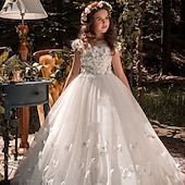 preiswerte Kleider für die Blumenmädchen-kinderkleidung Mädchen Blumenmädchen Kleid Kleid für die Erstkommunion Feste Farbe Ärmellos Langarm Leistung Hochzeit Party Gitter Prinzessin Süß Gitter Mitte der Wade Etuikleid Tüll-Kleid Sommer