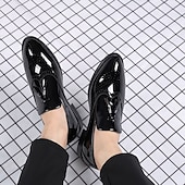 levne Poloformální-pánské černé lakované střapcové mokasíny – elegantní společenské boty s brogue detaily