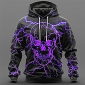 baratos moletons 3d masculinos-Homens Caveiras Moletons Moletom Casacos Moletom com capuz Gola Redonda Moda Impressão 3D Festa Feriado Streetwear Amarelo Roxo Com Cordão Outono Inverno Designer