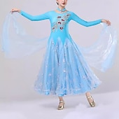 voordelige Ballroom danskleding-Ballroomdansen Kleding Gesplitst Kristallen / Bergkristallen Pailletten Dames Prestatie Feest Lange mouw Netstof Spandex Organza