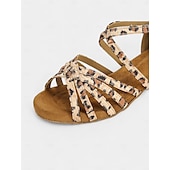 abordables Chaussures de danses latines-sandales de danse latine à imprimé léopard avec semelle en daim souple pour femmes – talons ouverts à lanières avec boucle réglable, idéales pour la salsa, le tango et la danse de salon