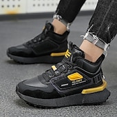 economico Sneakers da uomo-sneakers alte invernali da uomo con fodera in pelliccia sintetica – caldi stivali da neve con lacci per attività all&#039;aperto, suola impermeabile e antiscivolo, elegante design beige