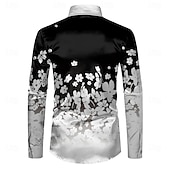 cheap Men&#039;s Satin Shirt-Men&#039;s Floral Button Up Shirt Designer Shirt Long Sleeve Fashion Casual Vacation Party / Evening Spring Fall Turndown Button Up Black