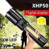 ieftine Lanterne-1 lanternă cu led reîncărcabilă ultra-luminoasă cu zoom  &amp; lampă de lucru din cob abs durabil, lumină laterală, lanternă portabilă pentru camping în aer liber, alergare, drumeții, pescuit de urgență