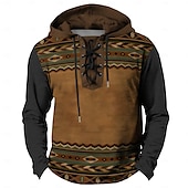 abordables sweats à capuche 3d pour hommes-Homme Cowboy Sweats à Capuche Sweat à capuche Sweat à capuche Capuche Décontractées 3D effet Vacances Sortie Chasse Bleu Marron Cordon Automne Hiver Designer