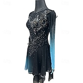 cheap Figure Skating Dresses-Figure Skating Dress Women&#039;s Girls&#039; Ice Skating Dress Black Patchwork Thumbhole Mesh Spandex Stretchy Training Practice Professional Skating Wear Thermal Warm Crystal / Rhinestone Long Sleeve Ice