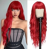 baratos Perucas Sintéticas sem Touca-peruca com franja perucas longas para mulheres cabelo ondulado cacheado peruca sintética resistente ao calor para meninas festa de halloween usar