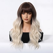 cheap Synthetic Trendy Wigs-24 Inch Synthetic Wig Women&#039;s Wig Blonde Long Wavy Hair with bangs Fashion Daily Christmas Party Wigs