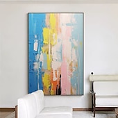 voordelige Schilderijen van landschappen-3d blauw abstract schilderij handgemaakte zonsondergang hedendaagse abstracte landschapsschilderij moderne perzik en roze landschapsschilderij wandkunst groot ingelijst canvas schilderij moderne