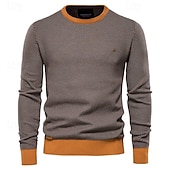billiga Herrarnas Elite Tröjor &amp; Koftor-Herr Tröja Pullover tröja Stickat Ribbad Sticka Vanliga toppar Färgblock Rund hals Stickat Neutral Utomhus Kläder Vår &amp; Höst Svart Rubinrött S M L