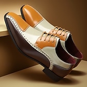 abordables Semi-formel-chaussures richelieu multicolores pour hommes – design en similicuir marron, beige et orange avec détails à bouts d&#039;ailes, parfaites pour les occasions formelles et décontractées