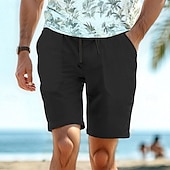 baratos Feriado-Homens Calção Shorts de linho Shorts de verão Bolsos Com Cordão Cintura elástica Tecido Conforto Respirável Curto Casual Diário Feriado Moda Estilo Clássico Preto Branco