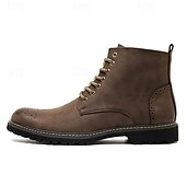 levne Kotníkové boty-pánské hnědé šněrovací kotníkové boty z umělé kůže s brogue detailem a robustní podrážkou – klasický a odolný outdoorový styl