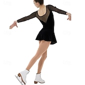 levne Šaty na krasobruslení-Šaty na bruslení Dámské Dívčí Buz Pateni Šaty Černá Slátanina Díra na palec Síťka Spandex Elastické Trénink Profesionální Soutěž Bruslařské oblečení Zahřívací Křišťál a napodobenina Dlouhý rukáv