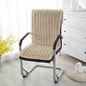 abordables Couverture de chaise de salle à manger-Coussin de chaise en peluche de couleur unie à dossier haut, housse de chaise de salle à manger, coussin de siège chaud à rayures simples, housse de siège douce avec attaches pour chaise d&#039;ordinateur, chaise à bascule, chaise de bureau