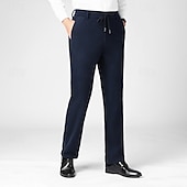 baratos Magro-Homens Social Calças de Veludo Calças chinês Bolsos Com Cordão Cintura elástica Côr Sólida Conforto Formal Festa Trabalho Moda Estilo Clássico Preto Azul Marinha Micro-Elástica