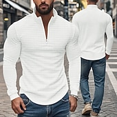 Χαμηλού Κόστους Κλασικό Πόλο Ανδρών-Ανδρικά Βάφλα Πόλο Μπλουζάκια Quarter Zip Polo Καθημερινά Αργίες Τρίμηνο φερμουάρ Μακρυμάνικο Μοντέρνα Σκέτο Άνοιξη &amp; Χειμώνας Κανονικό Μαύρο Λευκό Κρασί Χακί Ανοικτό Γκρίζο Πράσινο Χακί