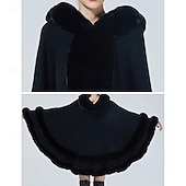 baratos Xales &amp; Envolvimentos-mulheres com capuz poncho capa xale de pele sintética envoltório com acabamento de pele cardigan sem mangas elegante capa moda tops casaco