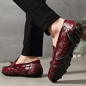 billige Semi-formell-burgunder loafers med krokodillemønster for menn med duskdetalj og sklisikker såle - luksuriøse slip-on sko for fritids- og formell bruk