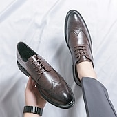 abordables Officiel-chaussures richelieu marron pour hommes avec bout d&#039;aile et semelle en caoutchouc - chaussures formelles classiques pour les affaires, le bureau et les événements spéciaux