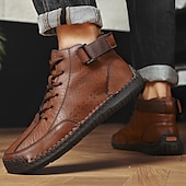 economico Stivaletti alla caviglia-stivaletti casual da uomo in similpelle marrone - design con lacci, cinturino regolabile e suola antiscivolo per il comfort quotidiano