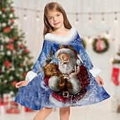 ieftine Rochii de Crăciun pentru copii-Copii Fete Rochie de Crăciun Rochie Rochie cu fulg de nea Mos Craciun Fiecare Om de Zăpadă Manșon Lung Casual Γούνινος Γιακάς Crewneck Elegant Adorabil Poliester Sub Genunchi Rochie casual Rochie