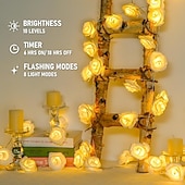 abordables Alimentación por batería-Luces de flores blancas y rosas de 3 m y 20 led con control remoto, cadena de luces con flores que funciona con batería, 8 modos, luces rosas para el día de San Valentín, bodas, fiestas, decoración de