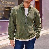economico Felpa con cappuccio in pile-Per uomo Felpa con cappuccio Sherpa morbido Felpa con cappuccio e zip corta Nero Blu marino Verde Cachi Grigio Con Cappuccio Semplice Tasca Sport &amp; Outdoor Quotidiano Ferie Streetwear Cool Casual