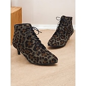 baratos década de 1950-bota de cano curto com estampa de leopardo verde e salto gatinho – sapatos chiques estilo retrô para mulheres