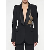 abordables Costumes-pantalons pour maman-Tuxedo noir et blanc Tuxedo deux pièces Mère de la mariée pantalon blazer costumes vintage formel mariage manches longues col haut avec paillettes et franges