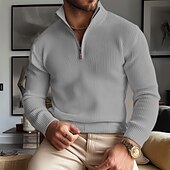economico maglione pullover da uomo-Per uomo Felpa Maglione con zip Maglioni con zip a un quarto A coste Grosso Maglia Classico Mezza Zip Tinta unica Colletto alla coreana Elegante Vintage Formale Interni Abbigliamento Rimborsate