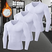 economico T-shirt e canotte attive da uomo-Confezioni multiple 3 pezzi Per uomo A V Manica lunga Bianco maglietta Maglia a compressione Liscio Da tutti i giorni Da mare Poliestere Autunno inverno