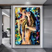 cheap People Paintings-Couple lovers Oil painting handmade Hugging Couple lovers oil painting - Hand Painted Impressionist Paris Lovers Oil Painting On Canvas Palette Knife Art oil paintings christmas gift for living room
