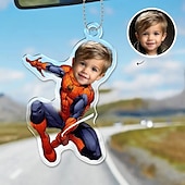 cheap Christmas-Personalized Photo Hanging Ornaments Custom Spider Superhero Kid Face Acrylic 2D Christmas Tree Ornaments Hanging Car Pendant Gifts for Superhero Fans