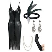 olcso Öltözetek-Retró Ordító 20-as évek 1920-as évek Déli Flapper ruha Felszerelések Koktélruha A nagy Gatsby Flapper lány Esküvői Vendég Flitter Rojt Női Farsangi jelmez 7 db Karácsony Mindszentek napja Farsang
