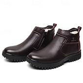 baratos Inverno e botas de neve-botas chelsea masculinas de couro quente com forro de pele e zíper - casuais e aconchegantes, perfeitas para o inverno